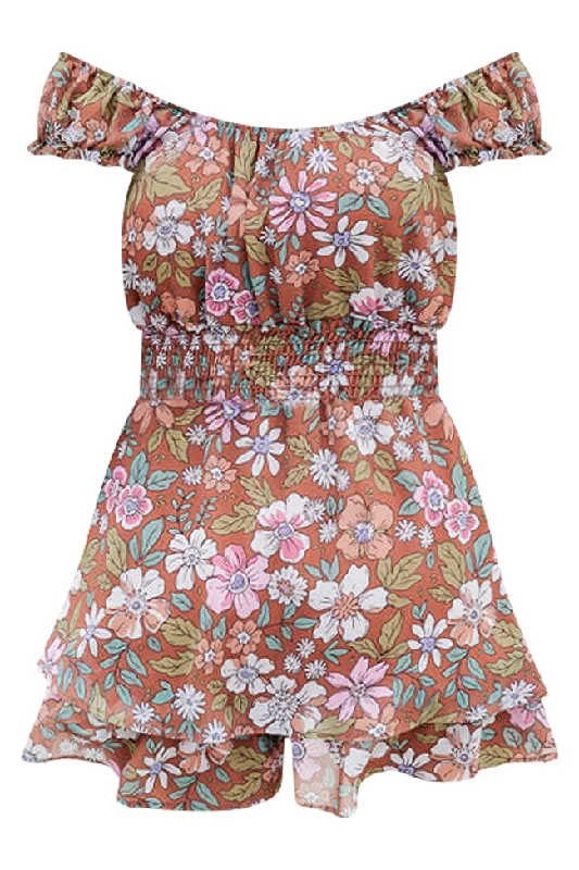 In My Memories Brown Floral Off The Shoulder Mini Dress FINAL SALE