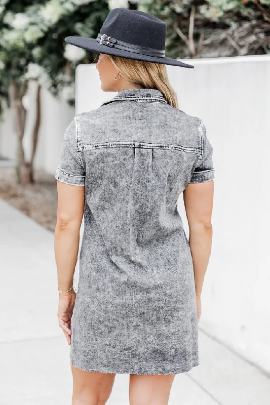 Pretty In Chambray Charcoal Acid Wash Dress FINAL SALE