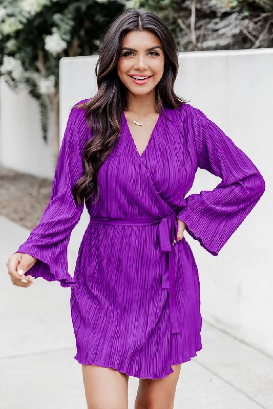 Through The Night Purple Plisse Mini Wrap Dress FINAL SALE