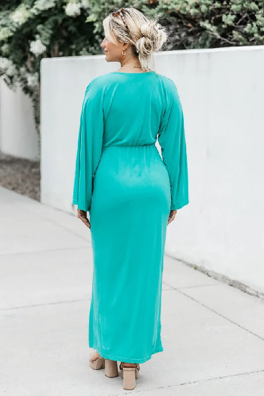 Joyful Feeling Teal Long Sleeve Twist Front Maxi Dress FINAL SALE