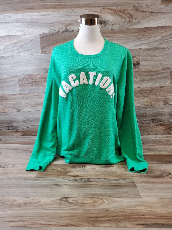 Top Long Sleeve Basic By J. Crew In Green & White, Size: L