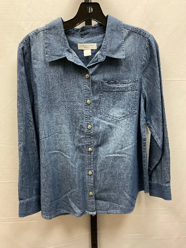 Top Long Sleeve By Christopher And Banks In Blue Denim, Size: Petite   S