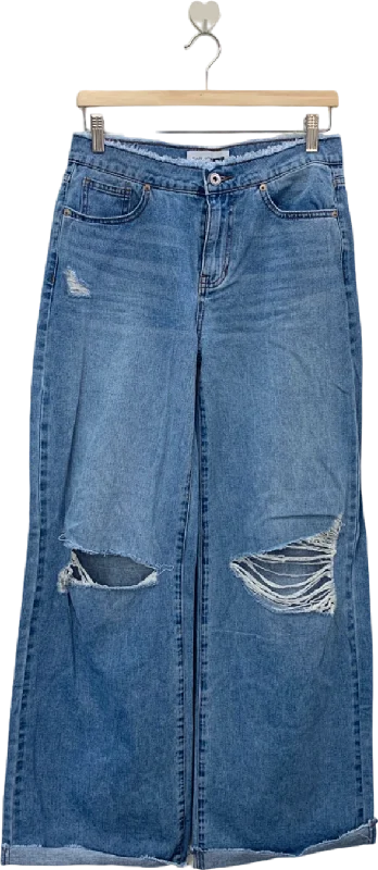 Fashion Nova Blue Distressed Wide Leg Jeans W1