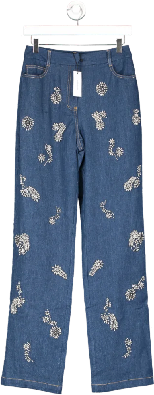 Karen Millen Blue Embellished Mid Rise Straight Leg Denim Jeans UK 6