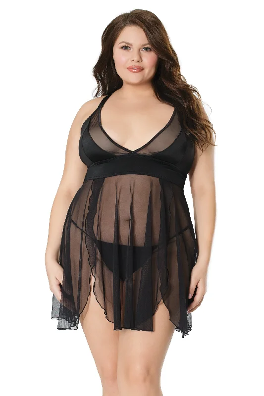 Coquette 20312 Sheer Babydoll With Side Slit Set