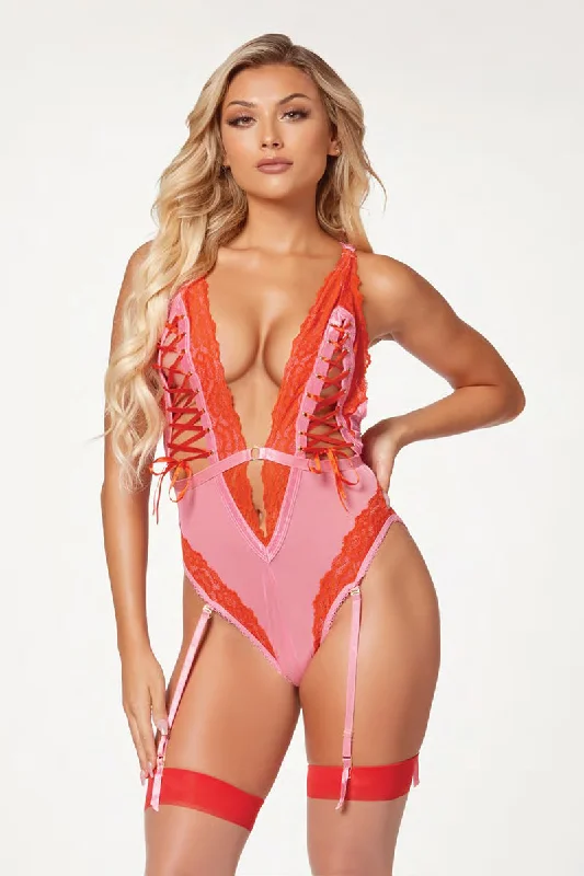 Lace Up Racerback and Mesh Teddy