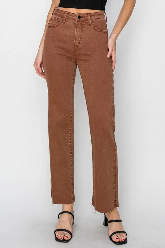 Risen Espresso High Rise Tummy Control Straight Jeans