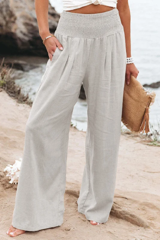 Loose Smocked High Waist Wide Leg Trousers