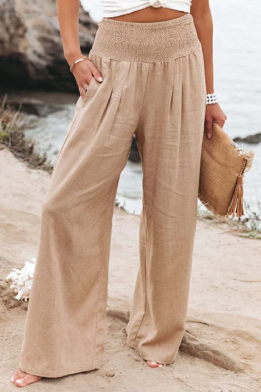 Loose Smocked High Waist Wide Leg Trousers