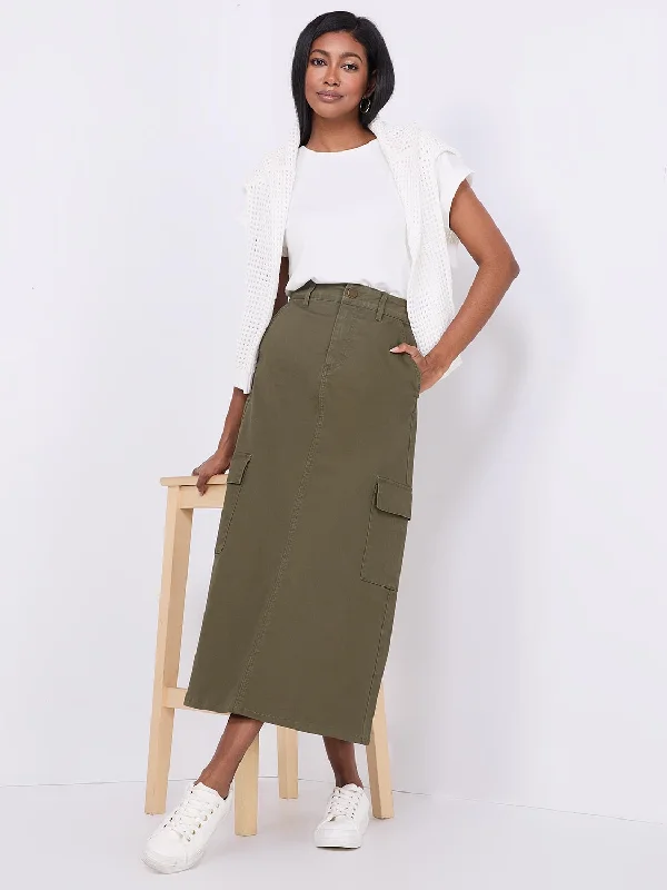 A-Line Cargo Midi Skirt