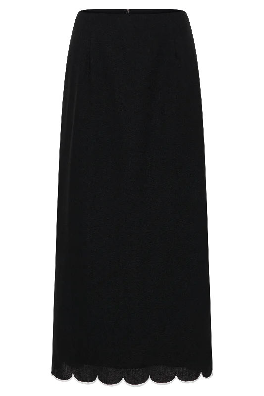 Alessio Scalloped Midi Skirt - Black