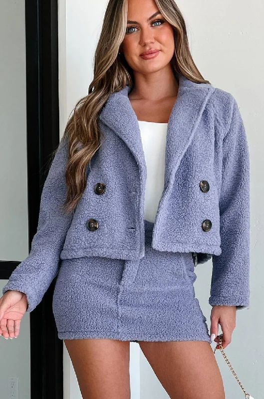 Cozy Glam Sherpa Jacket & Mini Skirt Two-Piece Set (Dark Lavender)