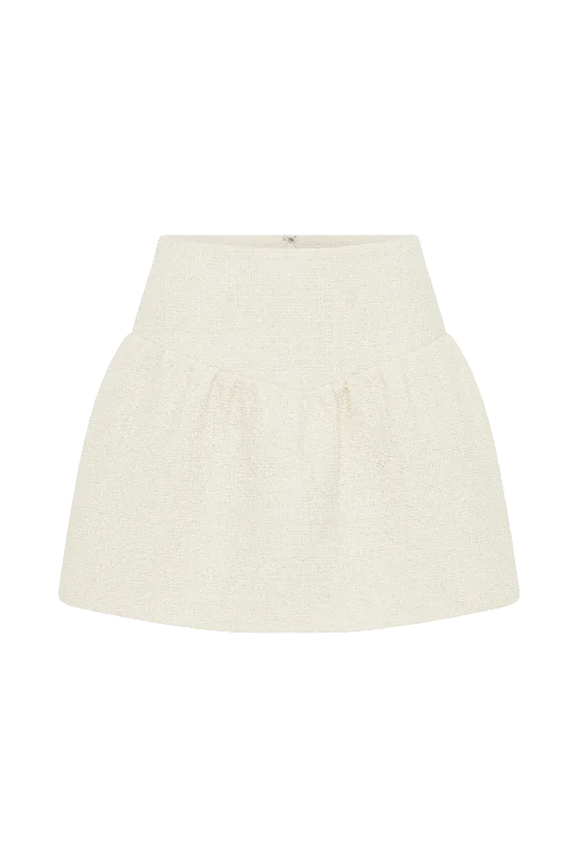 Cyrus Gathered Boucle Mini Skirt - Ivory