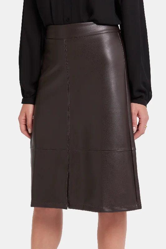 Faux Leather A-line Skirt - Cordovan