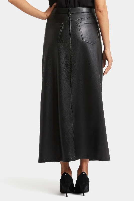 Vegan Stretch Leather High Rise Long Skirt - Black