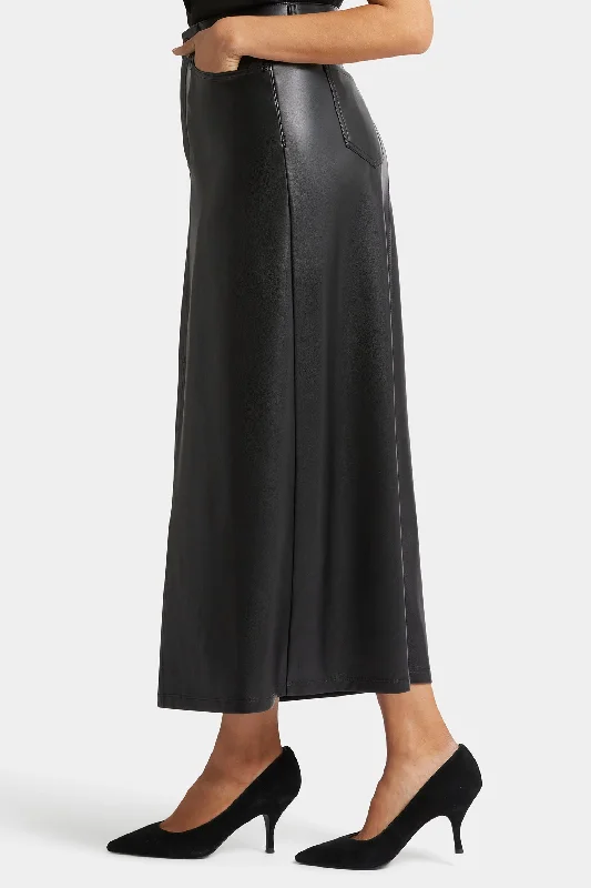 Vegan Stretch Leather High Rise Long Skirt - Black