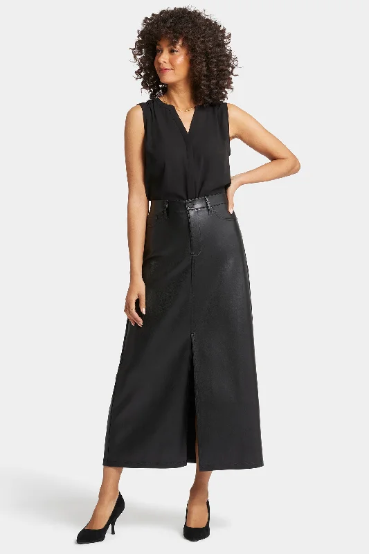 Vegan Stretch Leather High Rise Long Skirt - Black