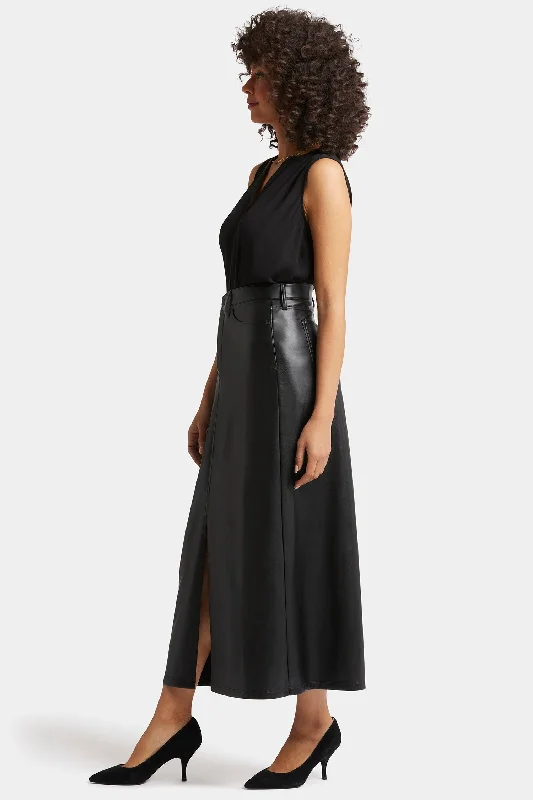 Vegan Stretch Leather High Rise Long Skirt - Black