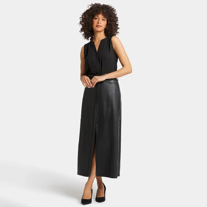 Vegan Stretch Leather High Rise Long Skirt - Black