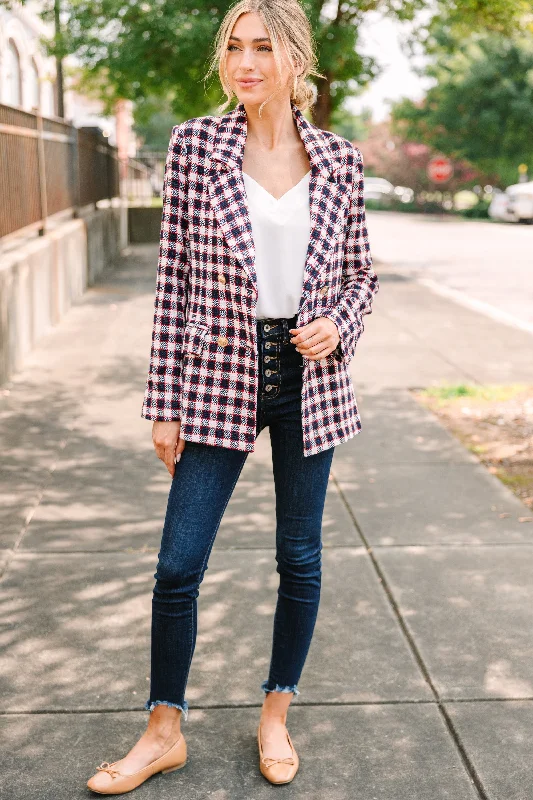 Get A Feeling Navy Blue Plaid Blazer