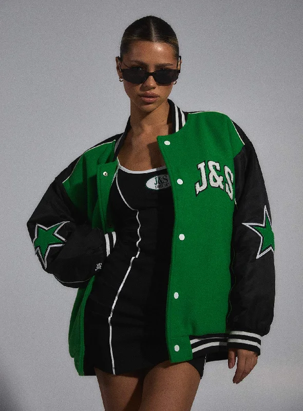 JGR & STN Hailey Letterman Bomber Jacket Green/Black