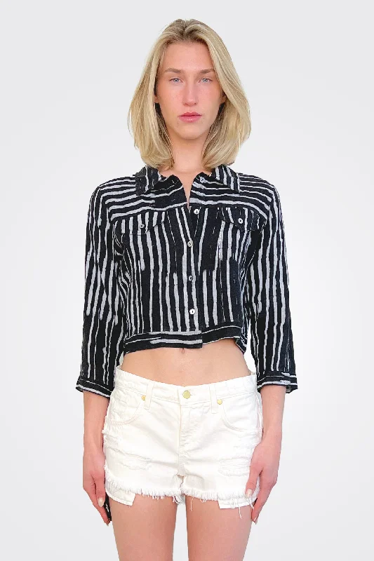 Menlow Linen Crop Jacket - Black / White