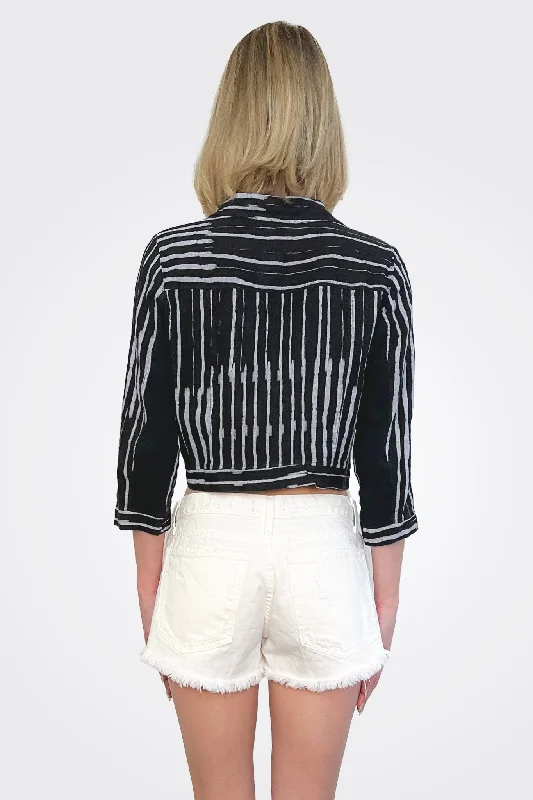 Menlow Linen Crop Jacket - Black / White