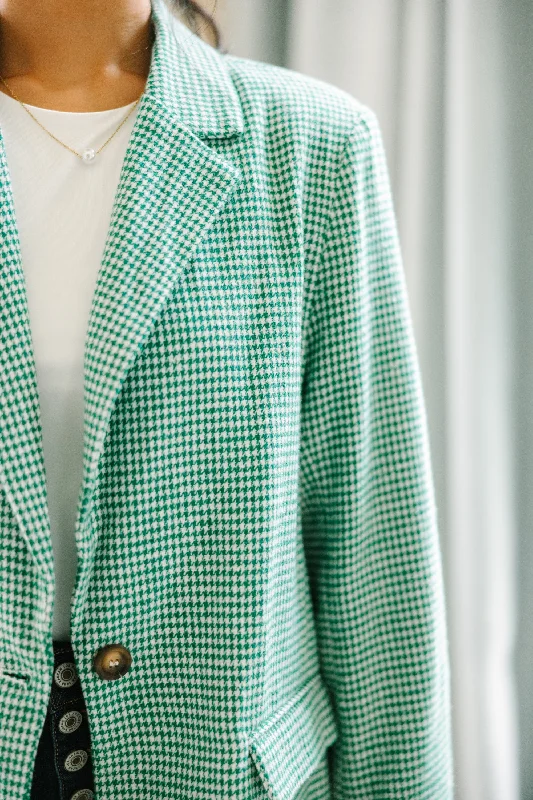 Next Up Emerald Green Houndstooth Blazer