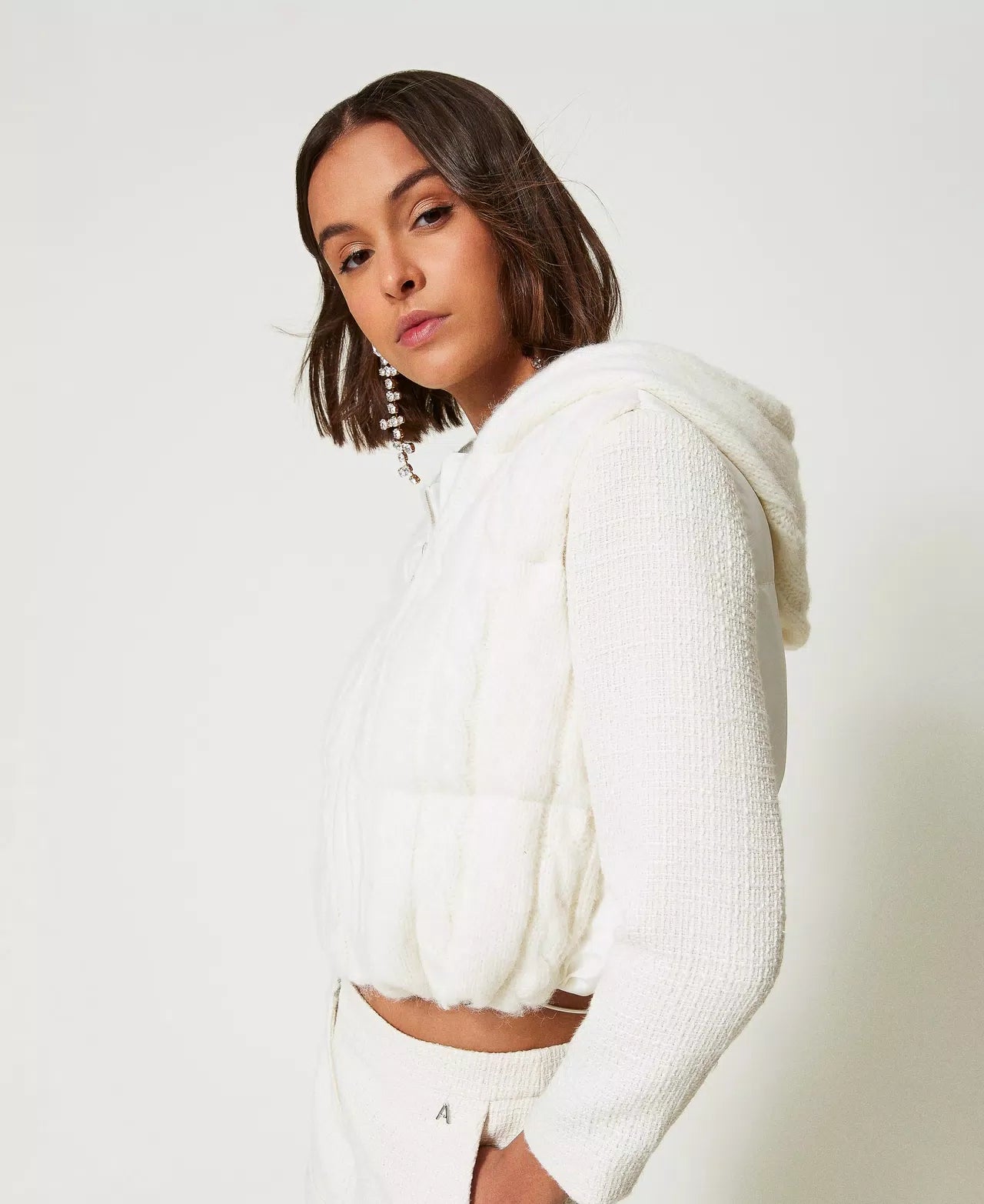 Padded Cable Knit Gilet - White Cream