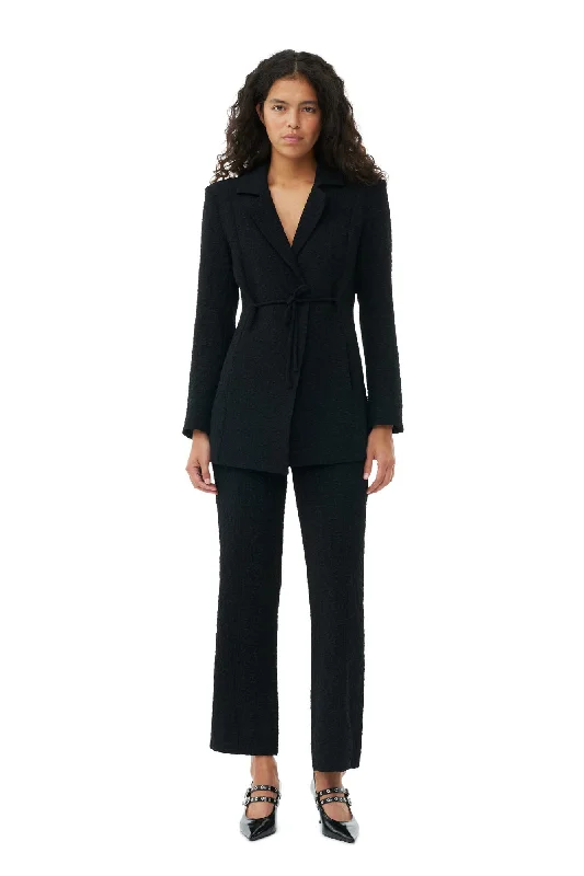 Textured Suiting Tie String Blazer - Black