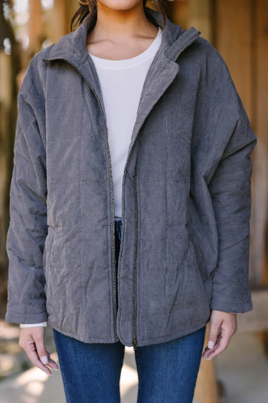 Think For Yourself Charcoal Gray Quilted Jacket