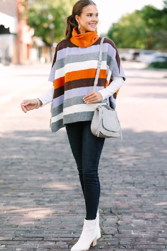 THML: Along For The Ride Rust Orange Striped Poncho