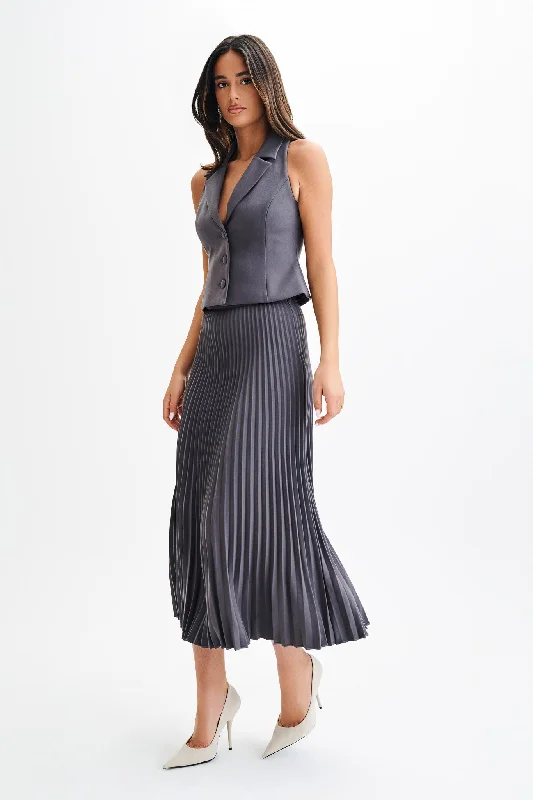 Twyla Pleated Suiting Maxi Skirt - Charcoal