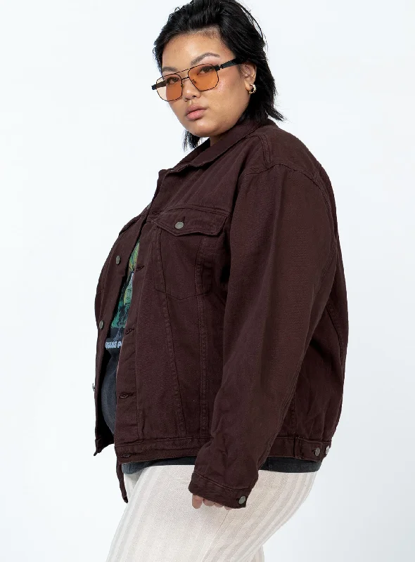 Western Denim Jacket Dark Brown Curve