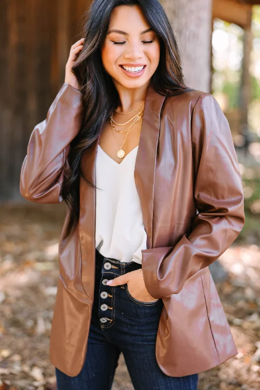 You've Got It Brown Faux Leather Blazer