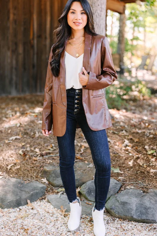 You've Got It Brown Faux Leather Blazer