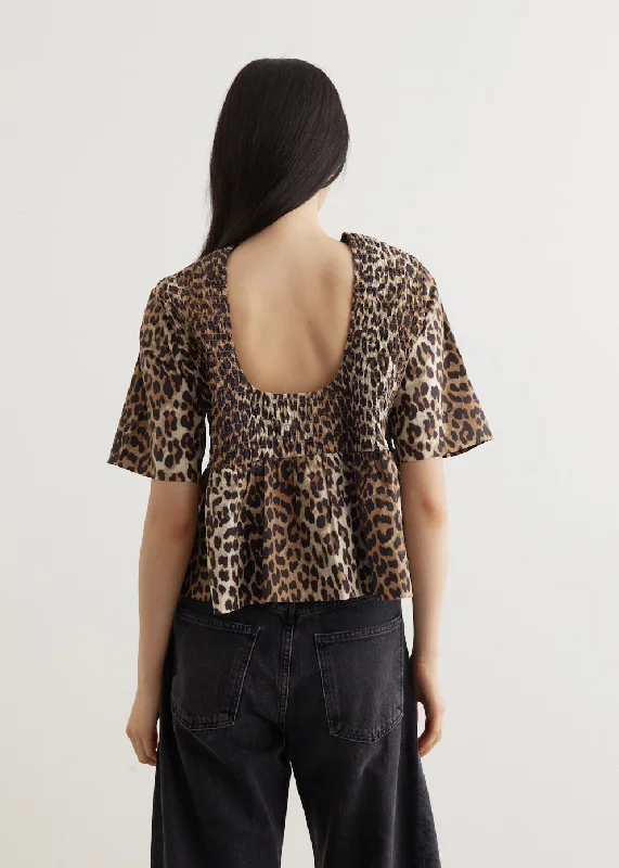 Printed Cotton Open Back Smock Blouse