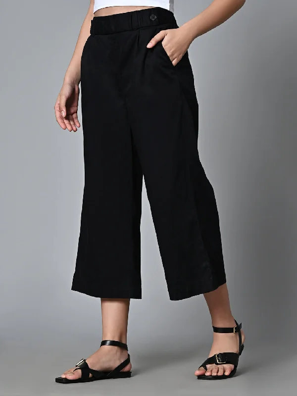 Women's Black Cotton Elastane Regular Fit Culotte