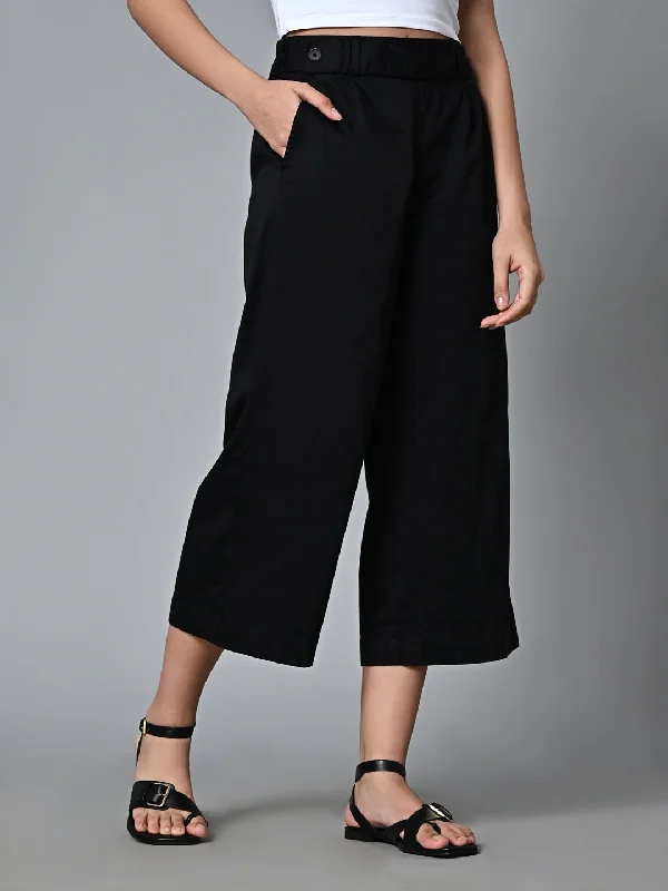 Women's Black Cotton Elastane Regular Fit Culotte