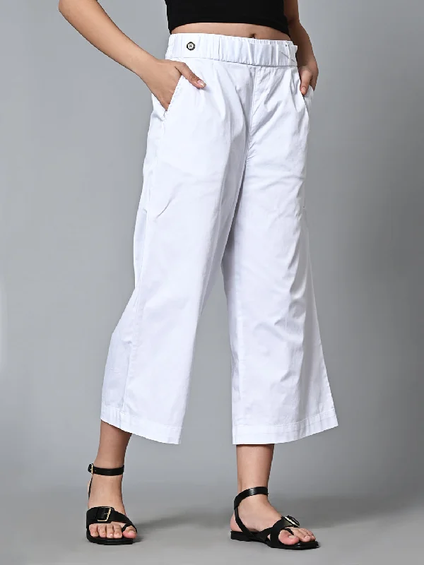 Women's White Cotton Elastane Regular Fit Culotte