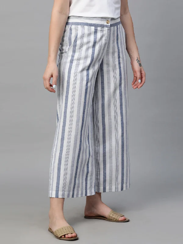 Women's Blue Cotton Linen Regular Fit Culotte