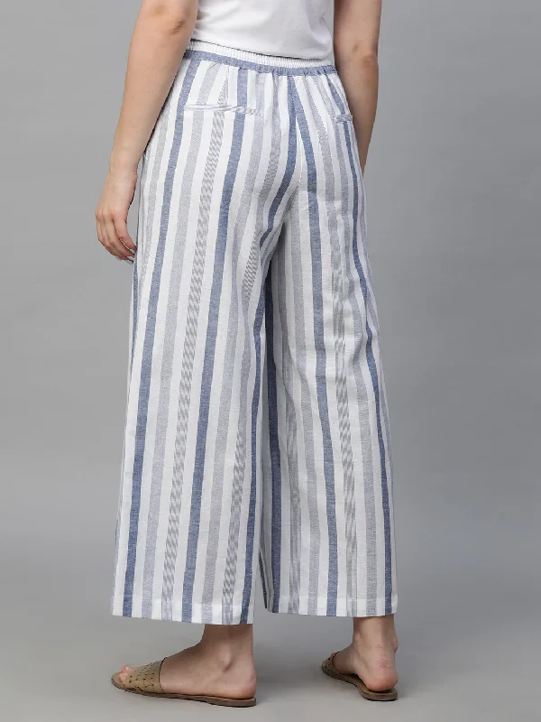 Women's Blue Cotton Linen Regular Fit Culotte