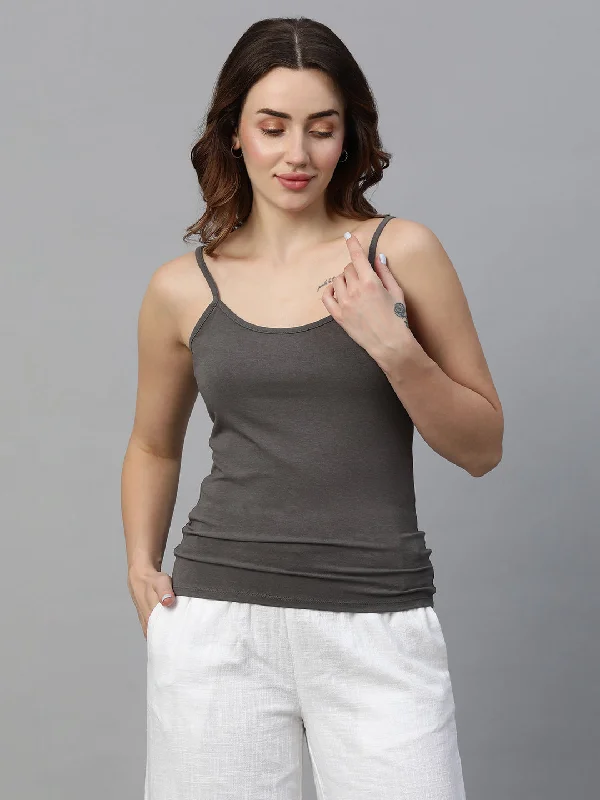 Women's Grey Cotton Bamboo Elastane Slim Fit Vest