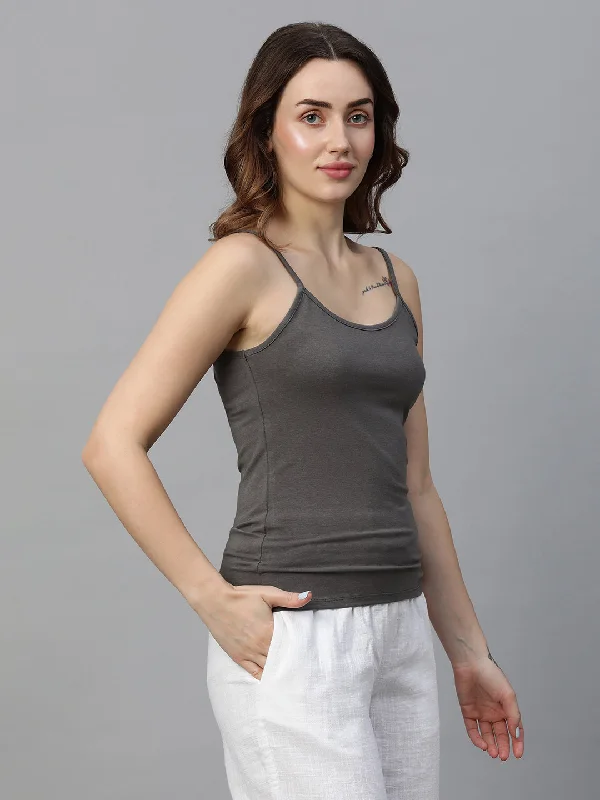 Women's Grey Cotton Bamboo Elastane Slim Fit Vest