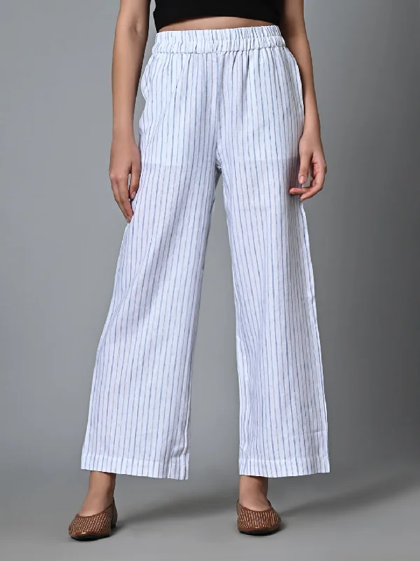 Women's White Linen Cotton Regular Fit Pant