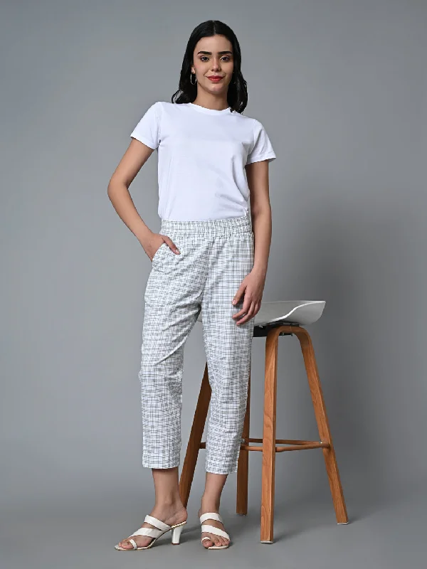 Women's White Cotton Linen Regular Fit Pant