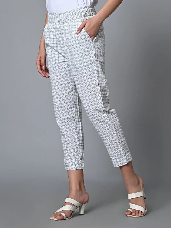 Women's White Cotton Linen Regular Fit Pant