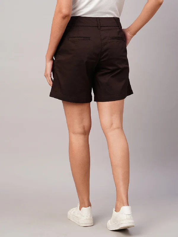 Women's Brown Cotton Lycra Regular Fit Shorts