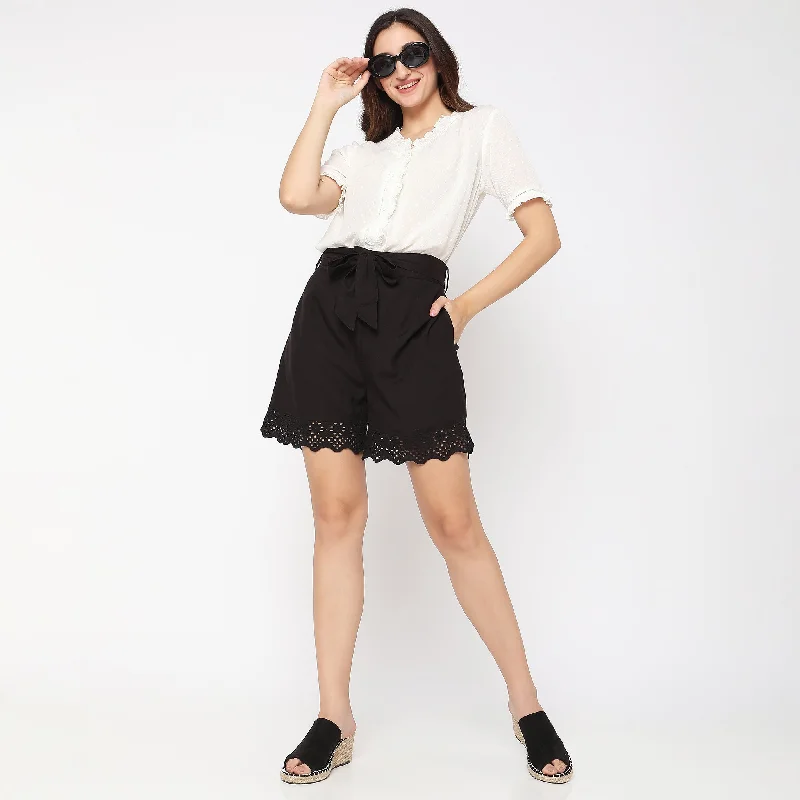 Regular Fit Solid Mid Rise Shorts