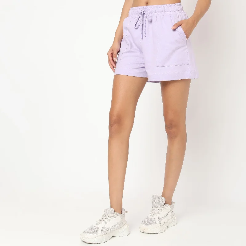 Relaxed Fit Solid High Rise Shorts